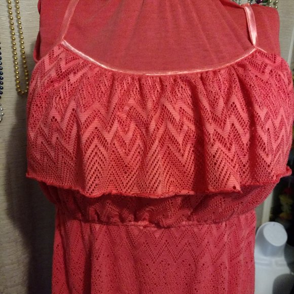 Deb Coral High/Low Chevron Mesh Dress 2X - Picture 2 of 10